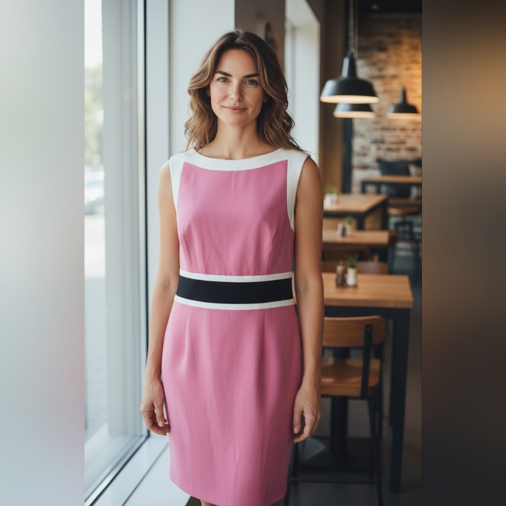 Nine West Pink and White Midi Dress